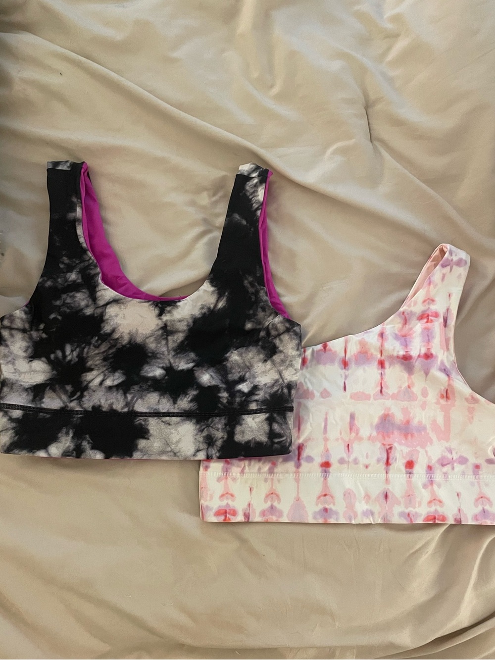 Tie-Dye Scoop Neck and One Shoulder Sports Bra Bundle Black & Pink
